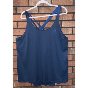 Under Armour Womens Navy Blue Strappy Criss Cross Back Loose Workout Tank Top 2X